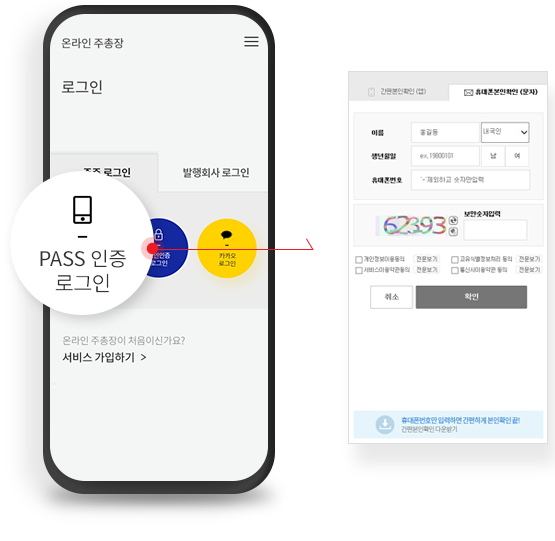 휴대전화 인증 화면